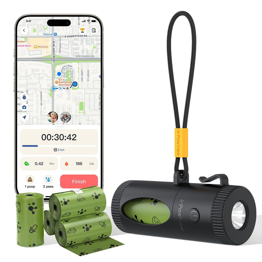 Smart Dog Poop Bag Dispenser with Flashlight & Walk Tracker