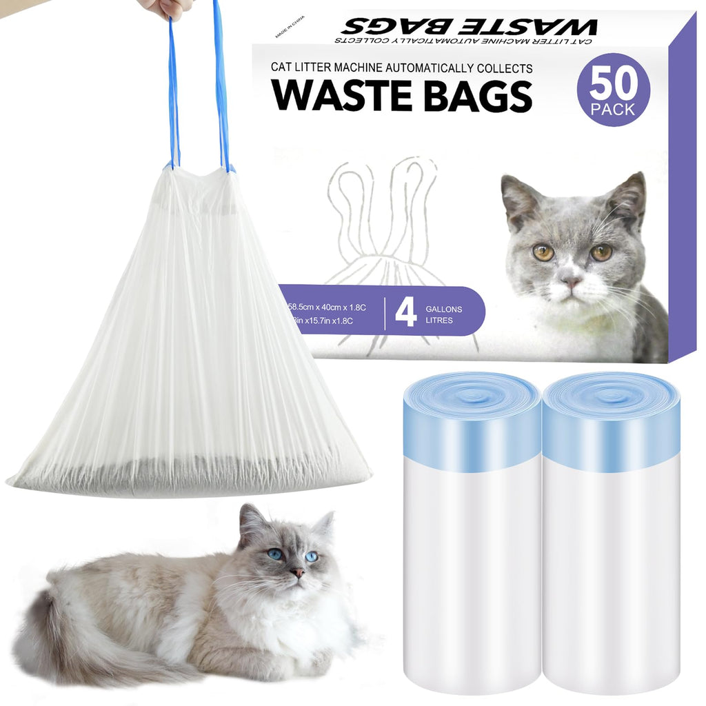 Cat Litter Box Liners with Drawstring – 50 Pack, Extra Large